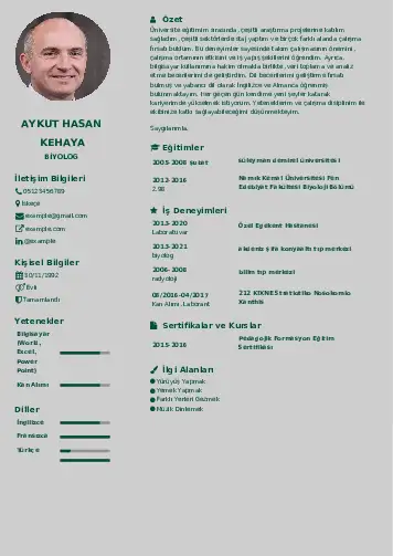Biyolog CV Örnekleri cv indir